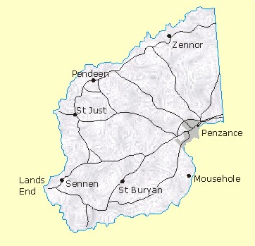 Map of Penwith, West Cornwall